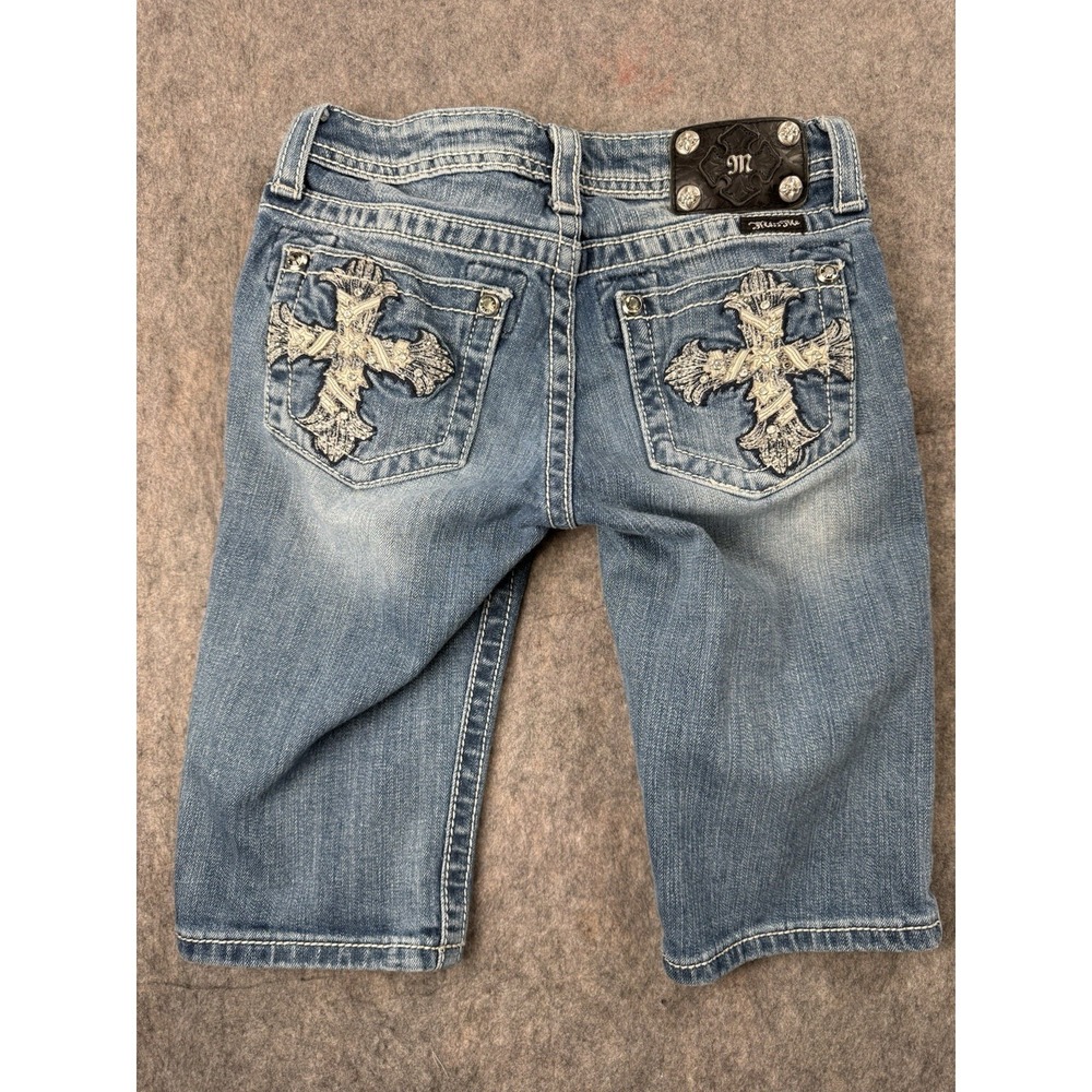 Miss Me Girls Stretch Embellished Bermuda Blue Denim Jean Shorts Size 14 JK5415M - Picture 8 of 9